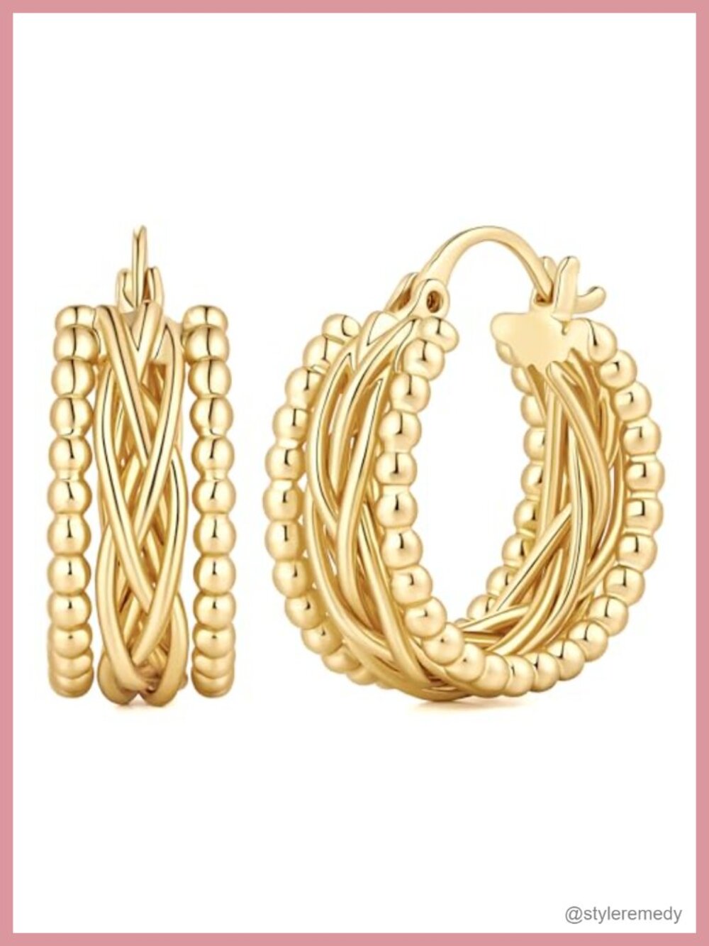 14K Gold Plated Woven Hoop Earrings Lever Back